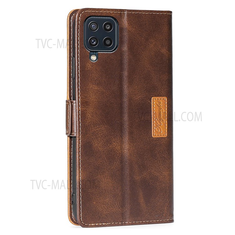 Dual-color Splicing Retro PU Leather Wallet Flip Protective Phone Case with Stand and Magnetic Closure for Samsung Galaxy M32 (Global Version) - Dark Brown/Gold-3