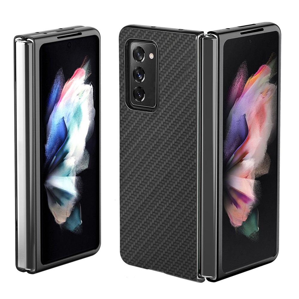 Carbon Fiber Armor Guard PU Leather Coated PC + TPU Shockproof Protective Phone Case for Samsung Galaxy Z Fold2 5G - Black-1