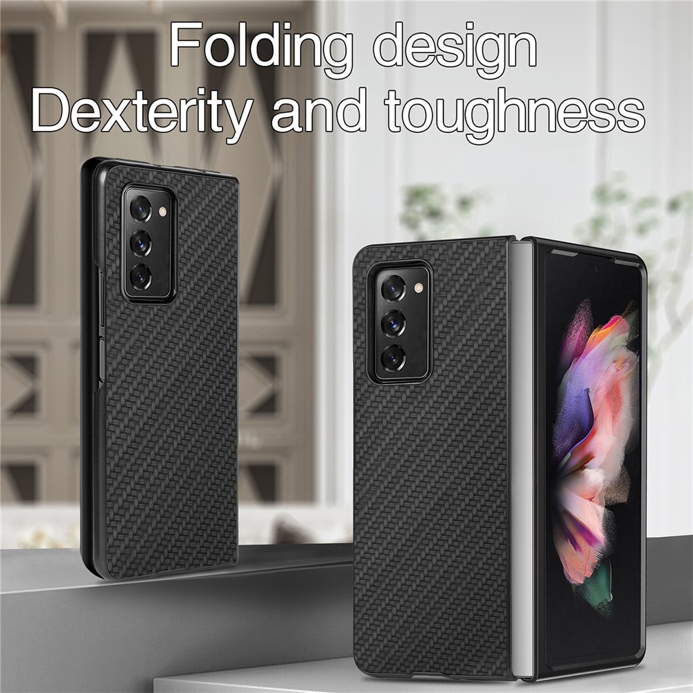 Carbon Fiber Armor Guard PU Leather Coated PC + TPU Shockproof Protective Phone Case for Samsung Galaxy Z Fold2 5G - Black-2