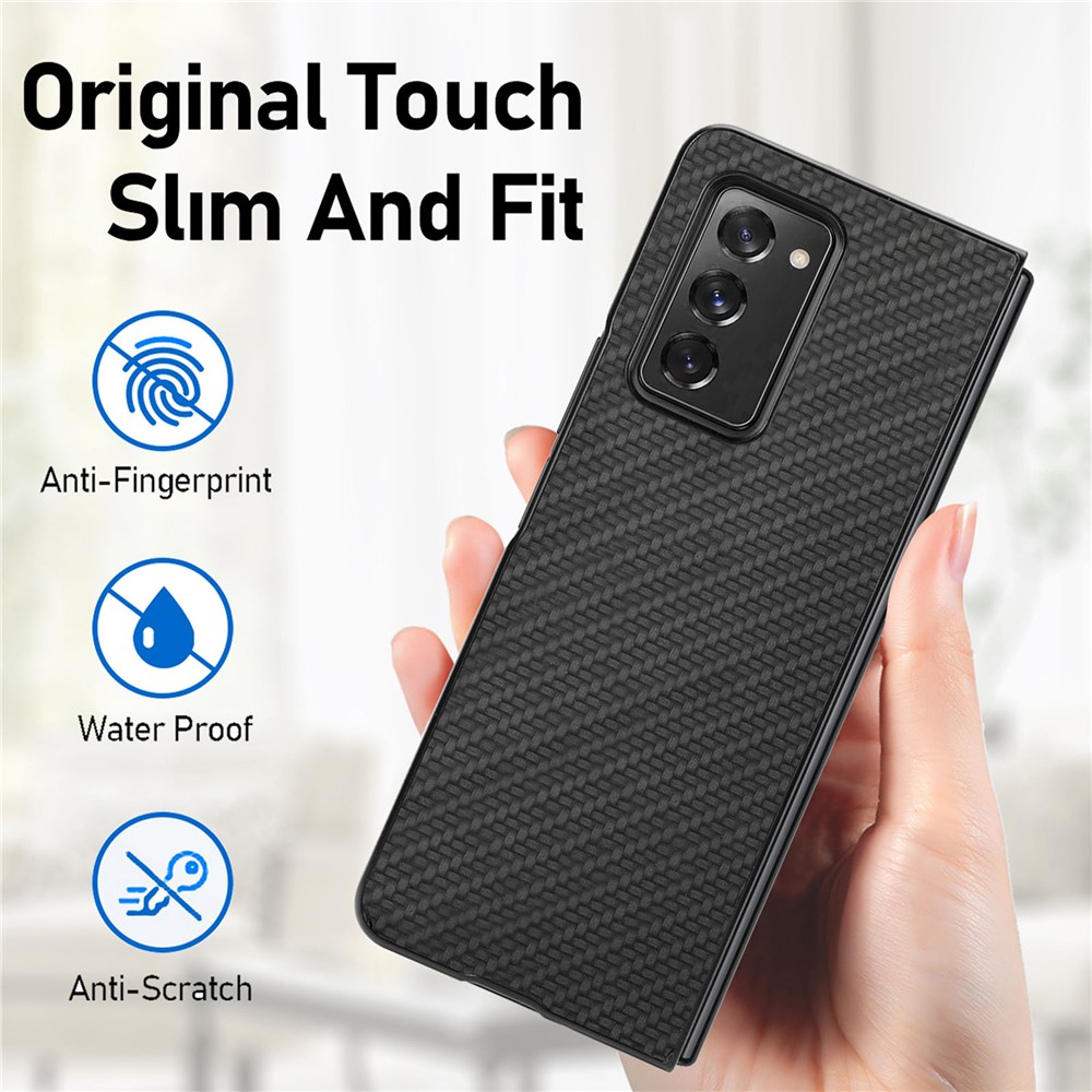 Carbon Fiber Armor Guard PU Leather Coated PC + TPU Shockproof Protective Phone Case for Samsung Galaxy Z Fold2 5G - Black-5