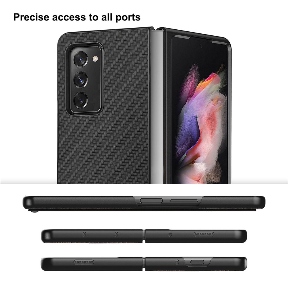 Carbon Fiber Armor Guard PU Leather Coated PC + TPU Shockproof Protective Phone Case for Samsung Galaxy Z Fold2 5G - Black-7