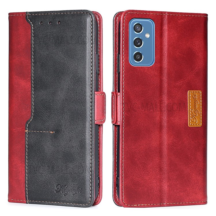 Dual-color Splicing Retro Textured Leather Wallet Case Stand Magnetic Closure Folio Flip Protective Cover for Samsung Galaxy M52 5G - Red/Black-1