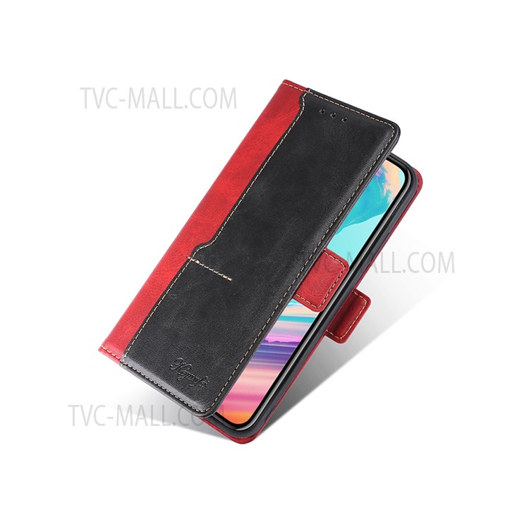 Dual-color Splicing Retro Textured Leather Wallet Case Stand Magnetic Closure Folio Flip Protective Cover for Samsung Galaxy M52 5G - Red/Black-6