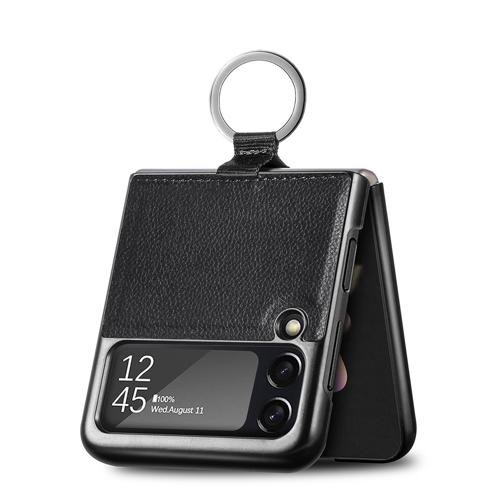 Ring Design Light Scratch-Resistant Anti-Fingerprint PU Leather Phone Case for Samsung Galaxy Z Flip3 5G - Black-10