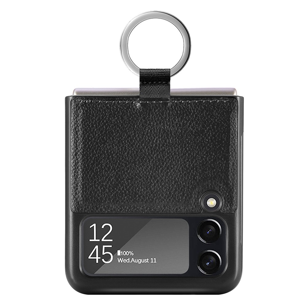 Ring Design Light Scratch-Resistant Anti-Fingerprint PU Leather Phone Case for Samsung Galaxy Z Flip3 5G - Black-11