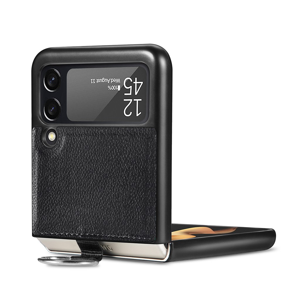 Ring Design Light Scratch-Resistant Anti-Fingerprint PU Leather Phone Case for Samsung Galaxy Z Flip3 5G - Black-12