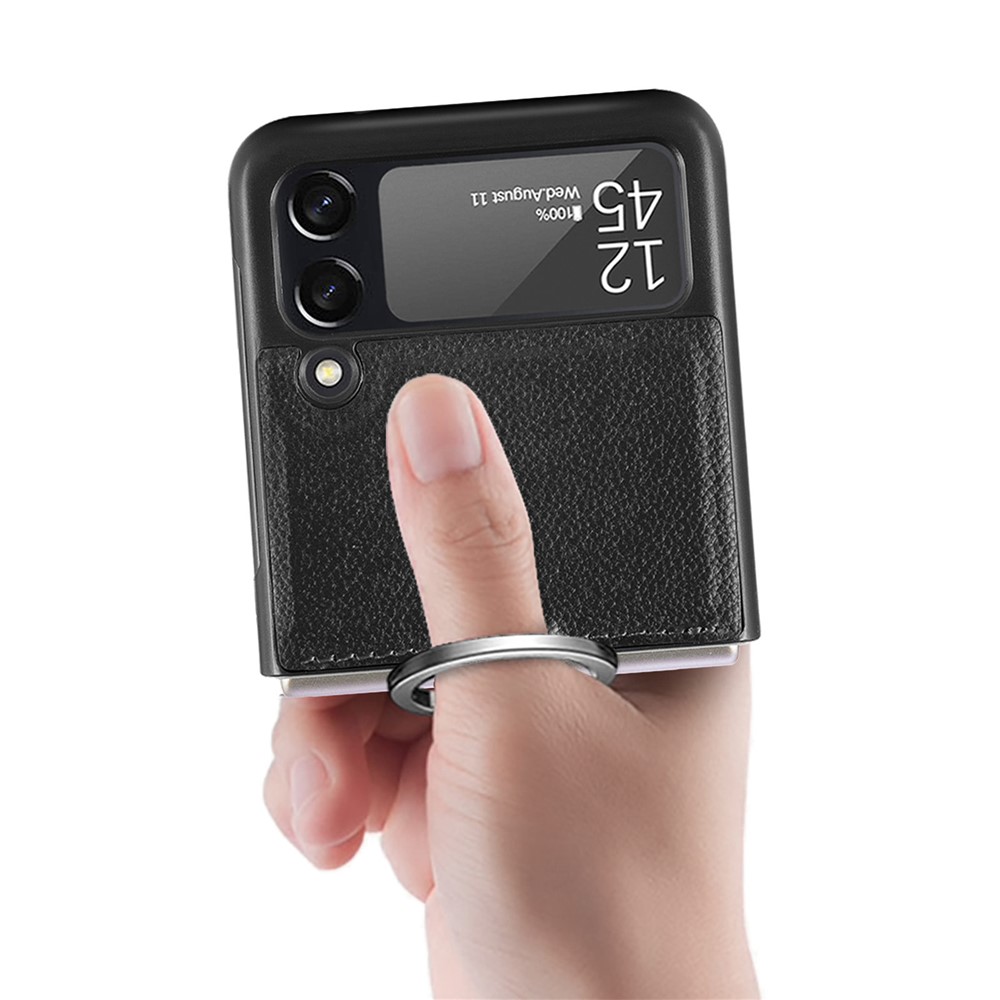 Ring Design Light Scratch-Resistant Anti-Fingerprint PU Leather Phone Case for Samsung Galaxy Z Flip3 5G - Black-13