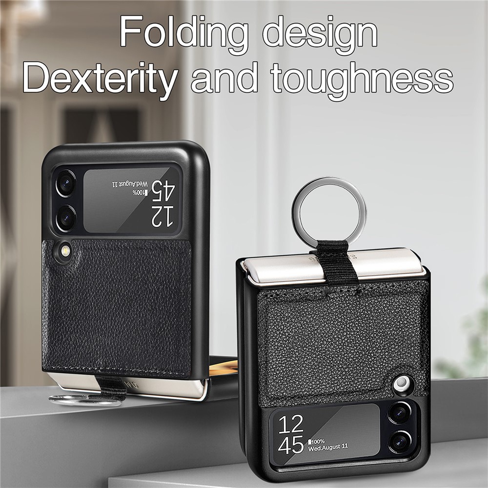 Ring Design Light Scratch-Resistant Anti-Fingerprint PU Leather Phone Case for Samsung Galaxy Z Flip3 5G - Black-4