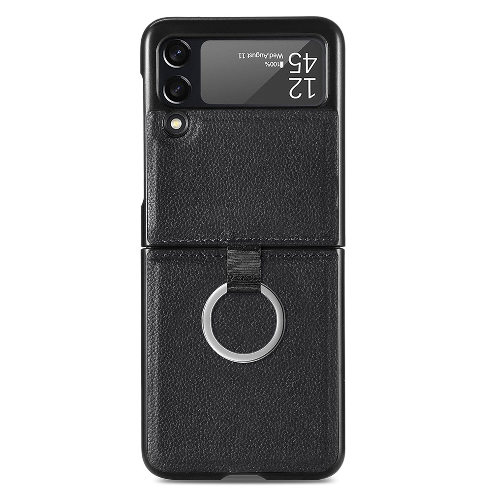 Ring Design Light Scratch-Resistant Anti-Fingerprint PU Leather Phone Case for Samsung Galaxy Z Flip3 5G - Black-6