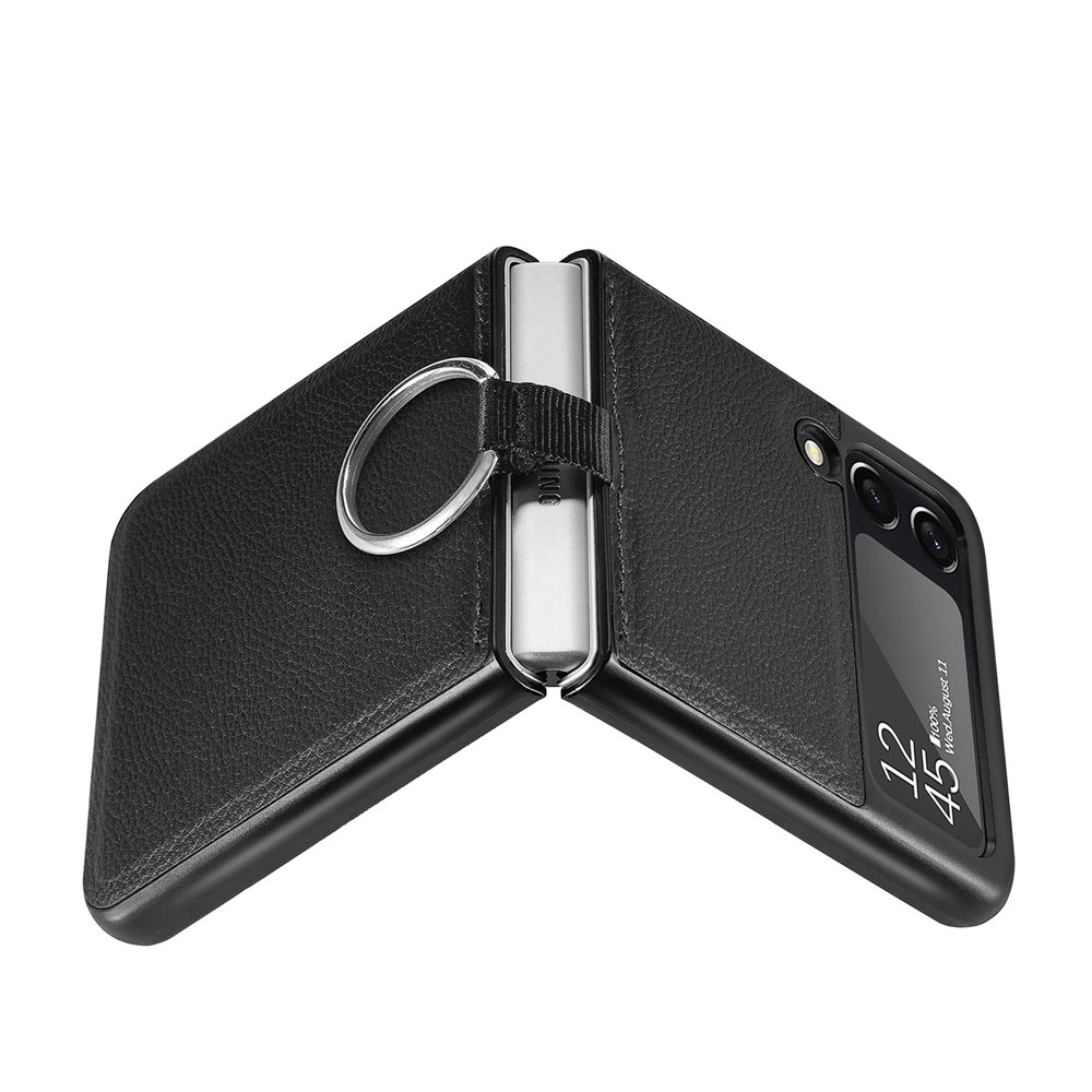 Ring Design Light Scratch-Resistant Anti-Fingerprint PU Leather Phone Case for Samsung Galaxy Z Flip3 5G - Black-9