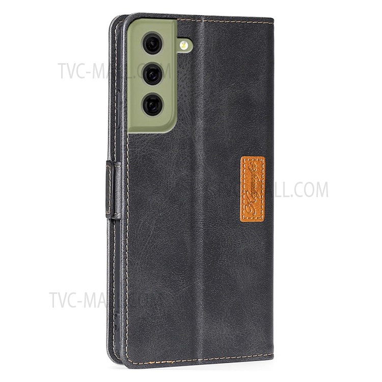 Stand Feature Double Layer Shock Absorbing Soft Vintage PU Leather Color Matching Wallet Magnetic Cover for Samsung Galaxy S21 FE 5G - Black/Grey-3