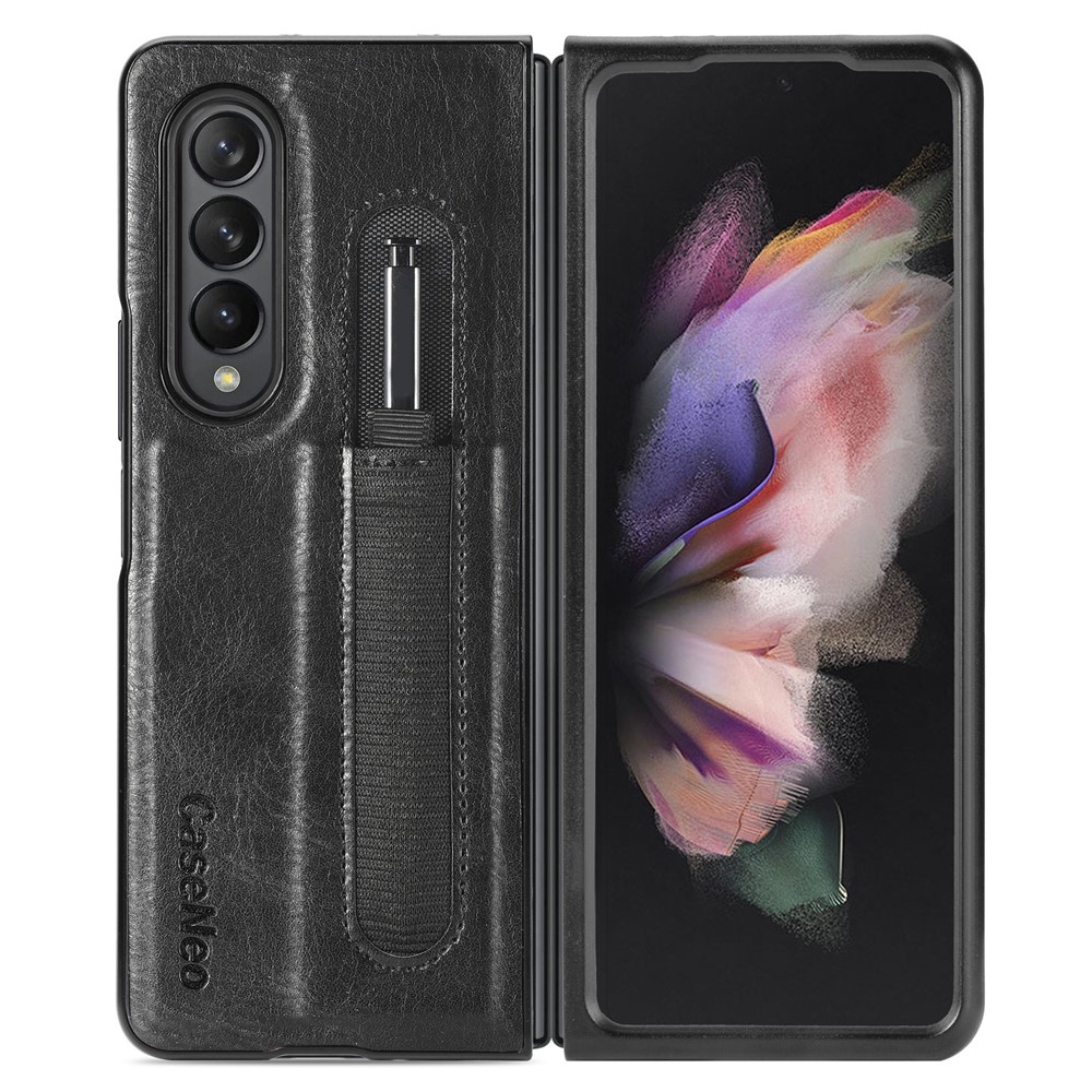 CASENEO Pen Slot Design Fold Scratch-Resistant Slim PU Leather + TPU Phone Case Cover for Samsung Galaxy Z Fold3 5G - Black-11