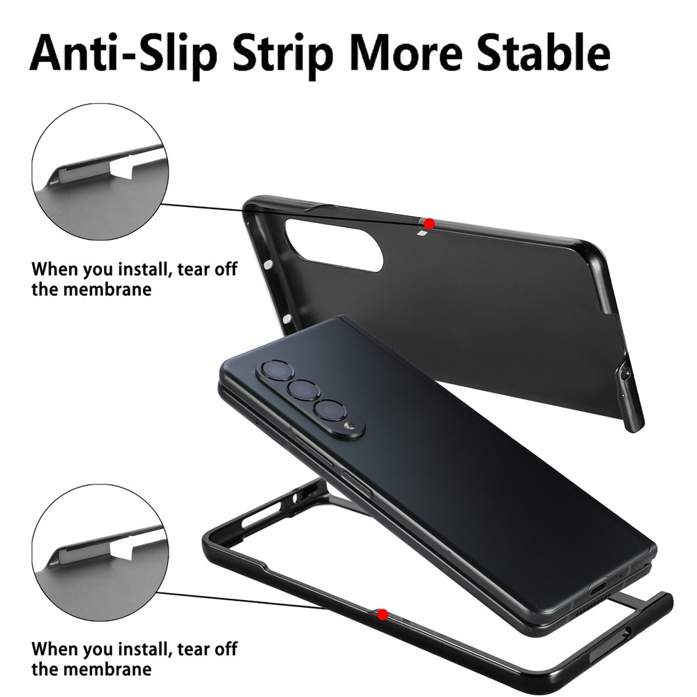 CASENEO Pen Slot Design Fold Scratch-Resistant Slim PU Leather + TPU Phone Case Cover for Samsung Galaxy Z Fold3 5G - Black-4