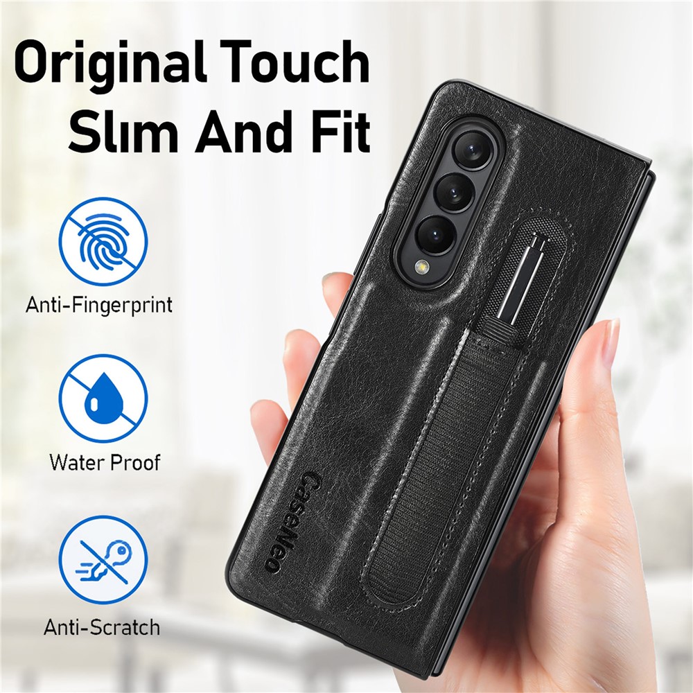 CASENEO Pen Slot Design Fold Scratch-Resistant Slim PU Leather + TPU Phone Case Cover for Samsung Galaxy Z Fold3 5G - Black-5
