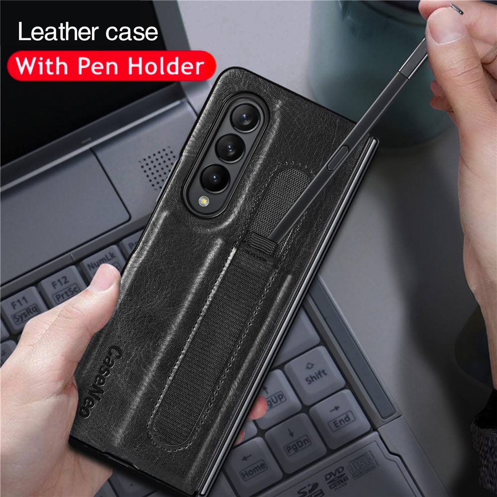 CASENEO Pen Slot Design Fold Scratch-Resistant Slim PU Leather + TPU Phone Case Cover for Samsung Galaxy Z Fold3 5G - Black-8