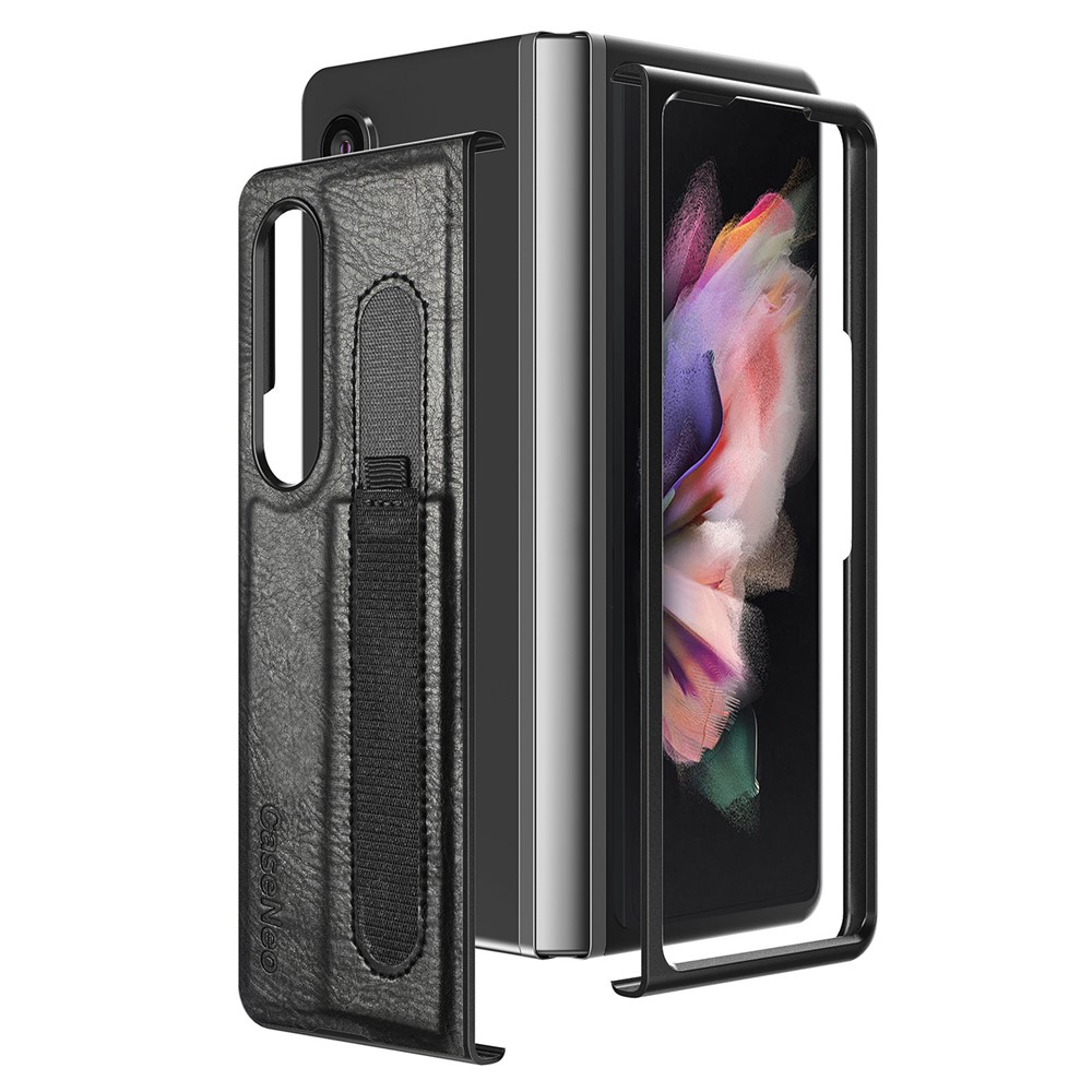 CASENEO Pen Slot Design Fold Scratch-Resistant Slim PU Leather + TPU Phone Case Cover for Samsung Galaxy Z Fold3 5G - Black-9