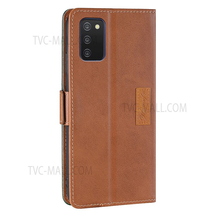 Dual-color Splicing Flip Premium Wallet Phone Case Retro PU Leather Stand Magnetic Shockproof Cover for Samsung Galaxy A03s (166.5 x 75.98 x 9.14mm) - Light Brown/Green-3