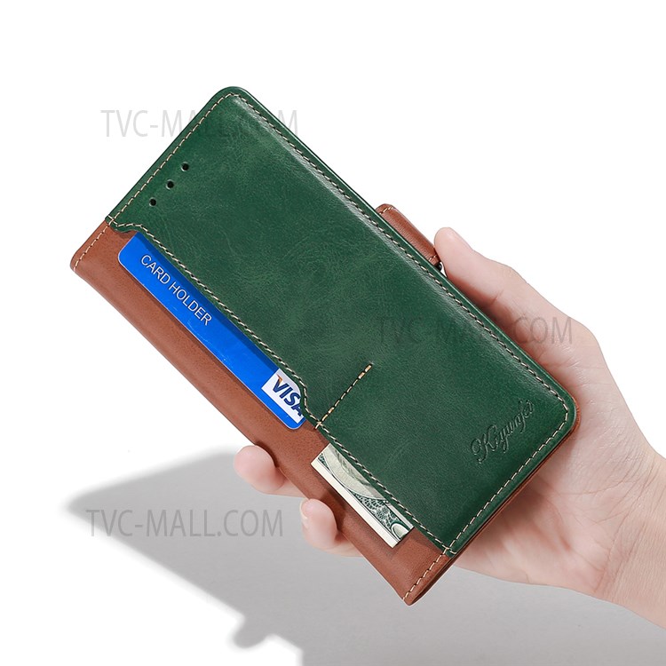 Dual-color Splicing Flip Premium Wallet Phone Case Retro PU Leather Stand Magnetic Shockproof Cover for Samsung Galaxy A03s (166.5 x 75.98 x 9.14mm) - Light Brown/Green-6