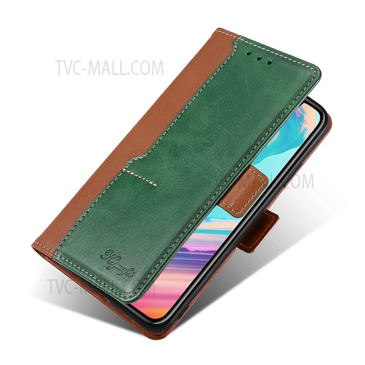 Dual-color Splicing Flip Premium Wallet Phone Case Retro PU Leather Stand Magnetic Shockproof Cover for Samsung Galaxy A03s (166.5 x 75.98 x 9.14mm) - Light Brown/Green-7