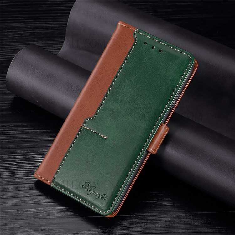 Dual-color Splicing Flip Premium Wallet Phone Case Retro PU Leather Stand Magnetic Shockproof Cover for Samsung Galaxy A03s (166.5 x 75.98 x 9.14mm) - Light Brown/Green-9