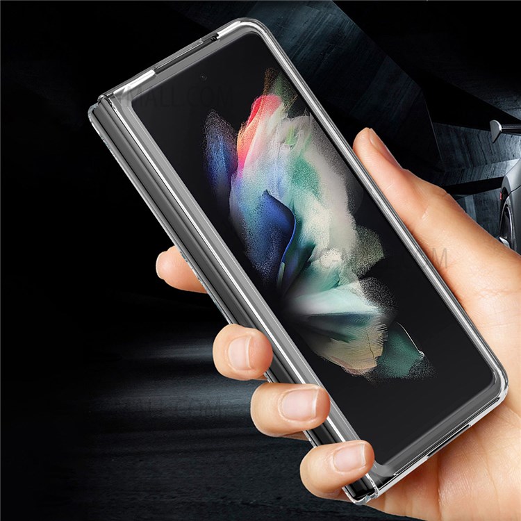 Slide Lens Camera Protection Candy-Colored Clear Soft TPU Edges Hard PC Back Case with Ring Holder for Samsung Galaxy Z Fold3 5G - Red-7