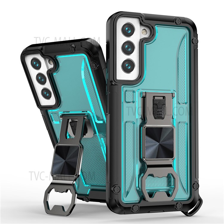Vertical Kickstand TPU + PC Hybrid Case with Built-in Magnetic Metal Sheet for Samsung Galaxy S22 Plus - Sky Blue-1