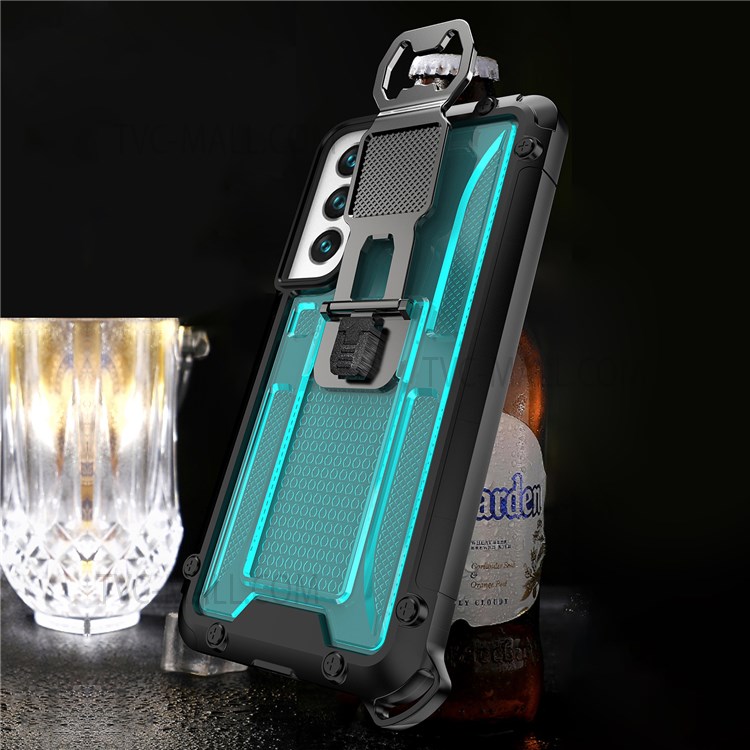 Vertical Kickstand TPU + PC Hybrid Case with Built-in Magnetic Metal Sheet for Samsung Galaxy S22 Plus - Sky Blue-6