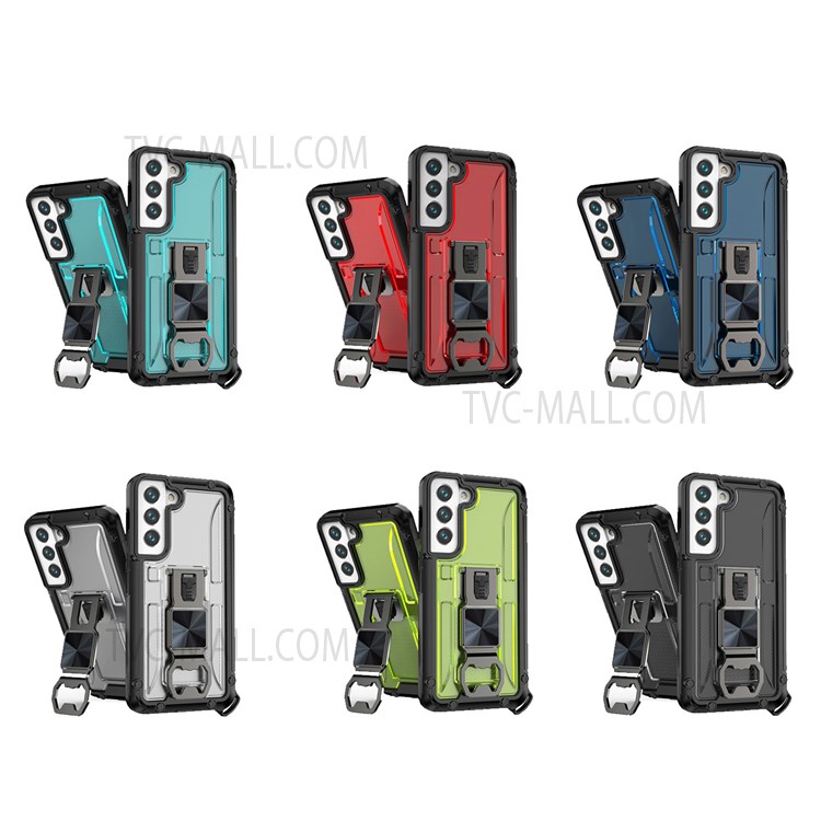 Vertical Kickstand TPU + PC Hybrid Case with Built-in Magnetic Metal Sheet for Samsung Galaxy S22 Plus - Sky Blue-9