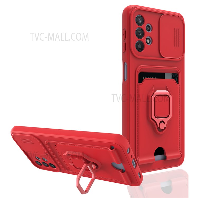 Multifunction TPU Phone Case Phone Cover with Rotatable Finger Ring Kickstand for Samsung Galaxy A32 5G - Red-1