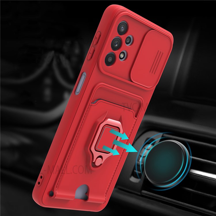 Multifunction TPU Phone Case Phone Cover with Rotatable Finger Ring Kickstand for Samsung Galaxy A32 5G - Red-3
