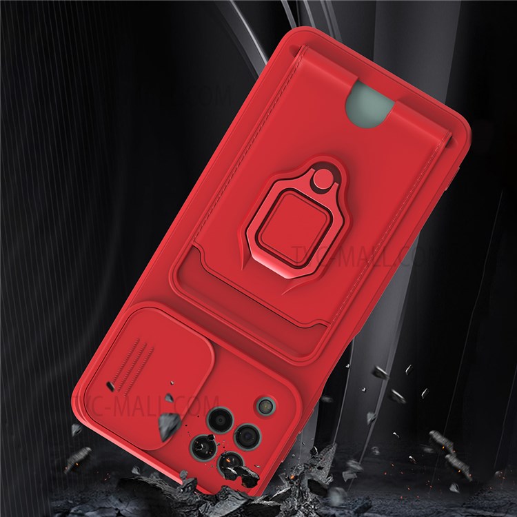 Shockproof TPU Phone Case Phone Cover with Rotatable Finger Ring Kickstand for Samsung Galaxy A22 4G (EU Version) - Red-2