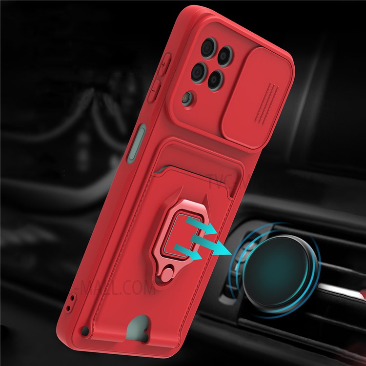 Shockproof TPU Phone Case Phone Cover with Rotatable Finger Ring Kickstand for Samsung Galaxy A22 4G (EU Version) - Red-3