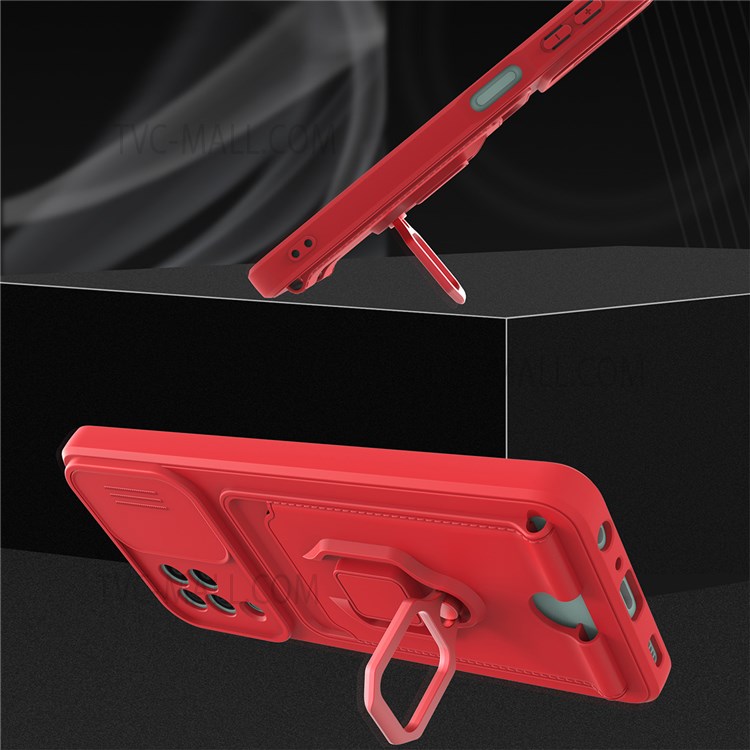 Shockproof TPU Phone Case Phone Cover with Rotatable Finger Ring Kickstand for Samsung Galaxy A22 4G (EU Version) - Red-4