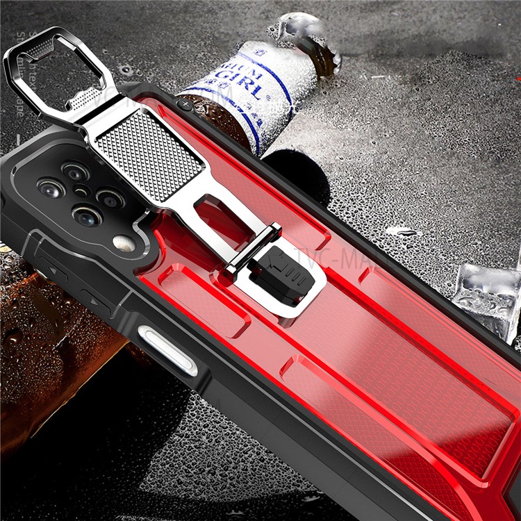 Armor Kickstand Hybrid Hard PC + Soft TPU Phone Case Work with Magnetic Car Mount for Samsung Galaxy A12 - Red-4