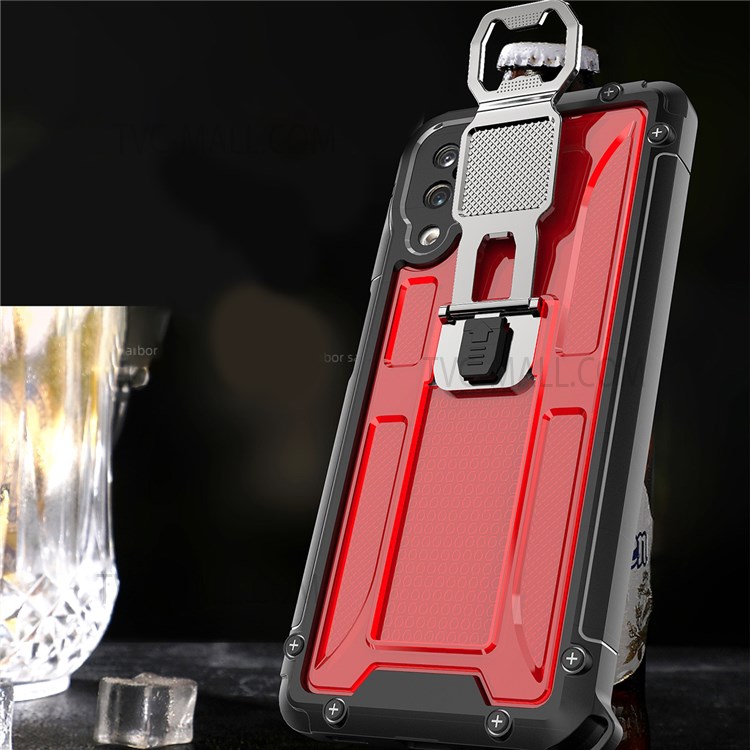 Armor Kickstand Hybrid Hard PC + Soft TPU Phone Case Work with Magnetic Car Mount for Samsung Galaxy A12 - Red-5