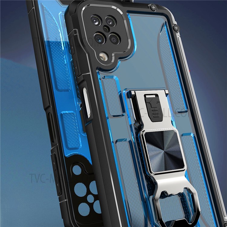 Armor Kickstand Hybrid Hard PC + Soft TPU Phone Case Work with Magnetic Car Mount for Samsung Galaxy A12 - Red-6