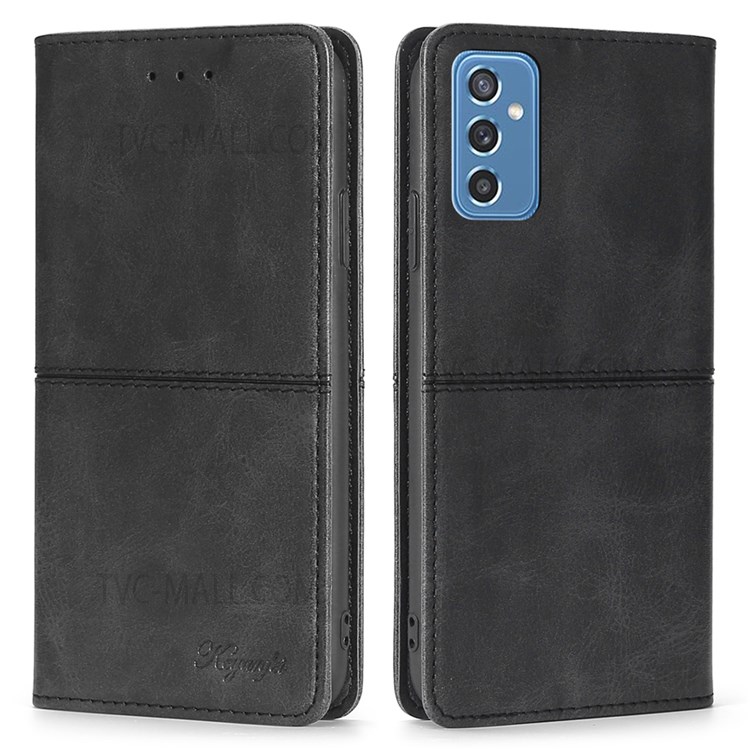 Auto-absorbed Magnetic Closing Anti-drop Leather Phone Cover with Stand and Card Slots for Samsung Galaxy M52 5G - Black-1