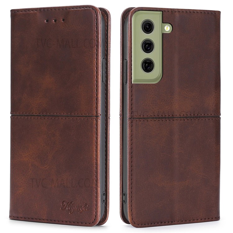 Anti-scratch Card Slots Design Auto-absorbed Magnetic Closure Protective Leather Phone Stand Case for Samsung Galaxy S21 FE 5G/S21 Fan Edition - Dark Brown-1