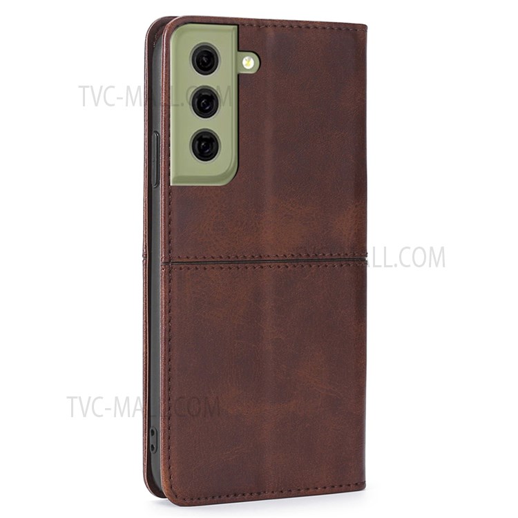 Anti-scratch Card Slots Design Auto-absorbed Magnetic Closure Protective Leather Phone Stand Case for Samsung Galaxy S21 FE 5G/S21 Fan Edition - Dark Brown-3
