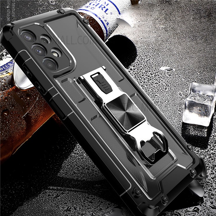Kickstand Design Drop Protection Anti-Scratch Soft TPU + Hard PC Hybrid Case Shell for Samsung Galaxy A32 4G (EU Version) - Black-2