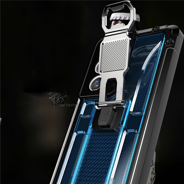 Vertical Kickstand Design Anti-Drop Soft TPU and Hard PC Hybrid Case Cover with Built-in Magnetic Metal Sheet for Samsung Galaxy S21 Ultra 5G - Sapphire-4