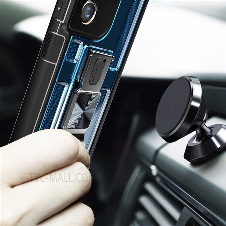 Vertical Kickstand Design Anti-Drop Soft TPU and Hard PC Hybrid Case Cover with Built-in Magnetic Metal Sheet for Samsung Galaxy S21 Ultra 5G - Sapphire-5