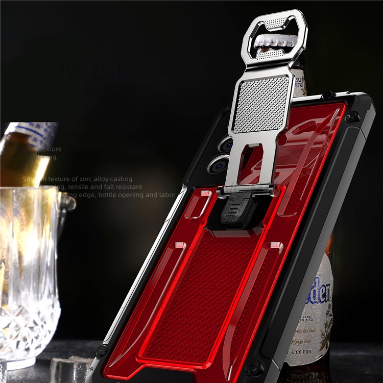 Vertical Kickstand Durable Stylish Anti-Fall Soft TPU and Hard PC Hybrid Case with Built-in Magnetic Metal Sheet for Samsung Galaxy S21 FE 5G/S21 Fan Edition - Red-5