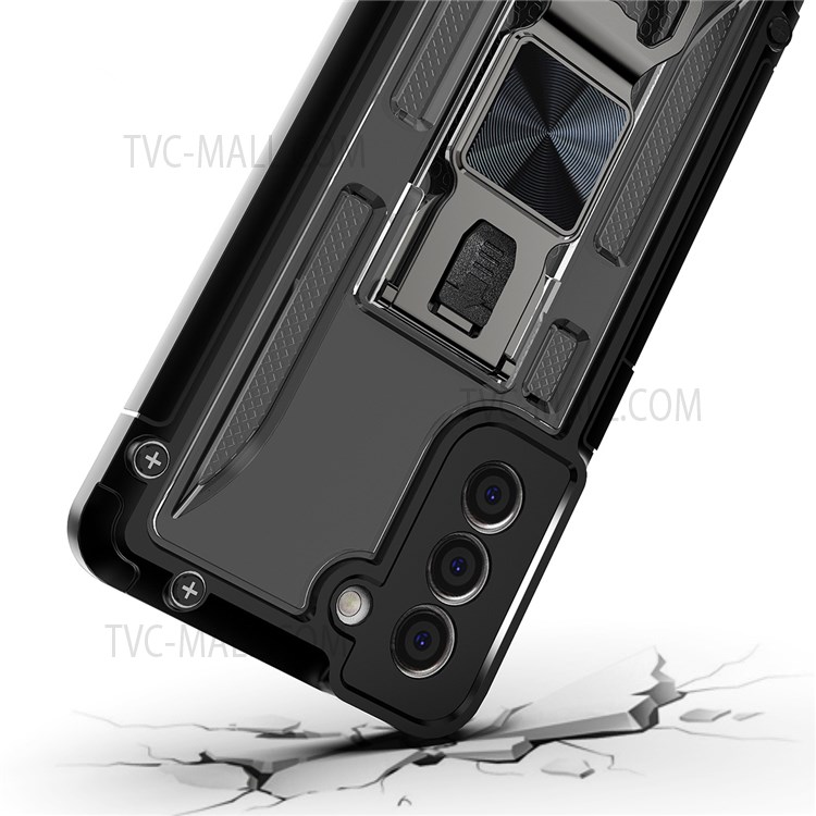 Vertical Kickstand Durable Stylish Anti-Fall Soft TPU and Hard PC Hybrid Case with Built-in Magnetic Metal Sheet for Samsung Galaxy S21 FE 5G/S21 Fan Edition - Red-7