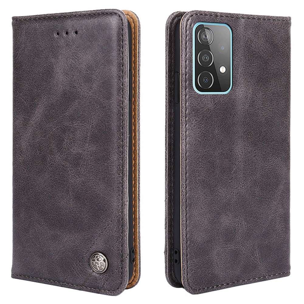 Vintage Textured Triangle Stitching Line Leather Wallet Stand Case Anti-scratch Phone Shell for Samsung Galaxy A52 4G / 5G/A52s 5G - Grey-1