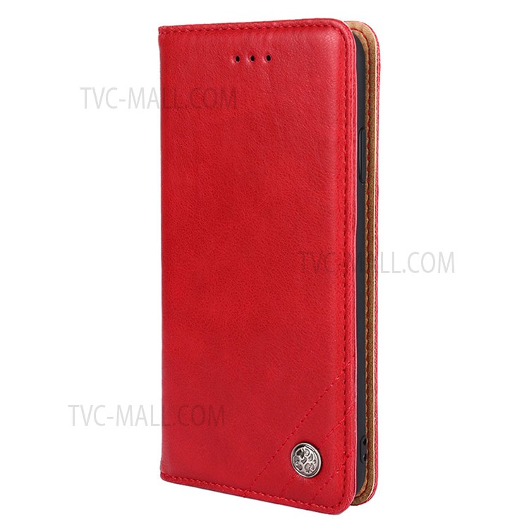 Vintage Textured Triangle Stitching Line Leather Wallet Stand Case Fall Protection Flip Shell for Samsung Galaxy M32 (Global Version) - Red-2