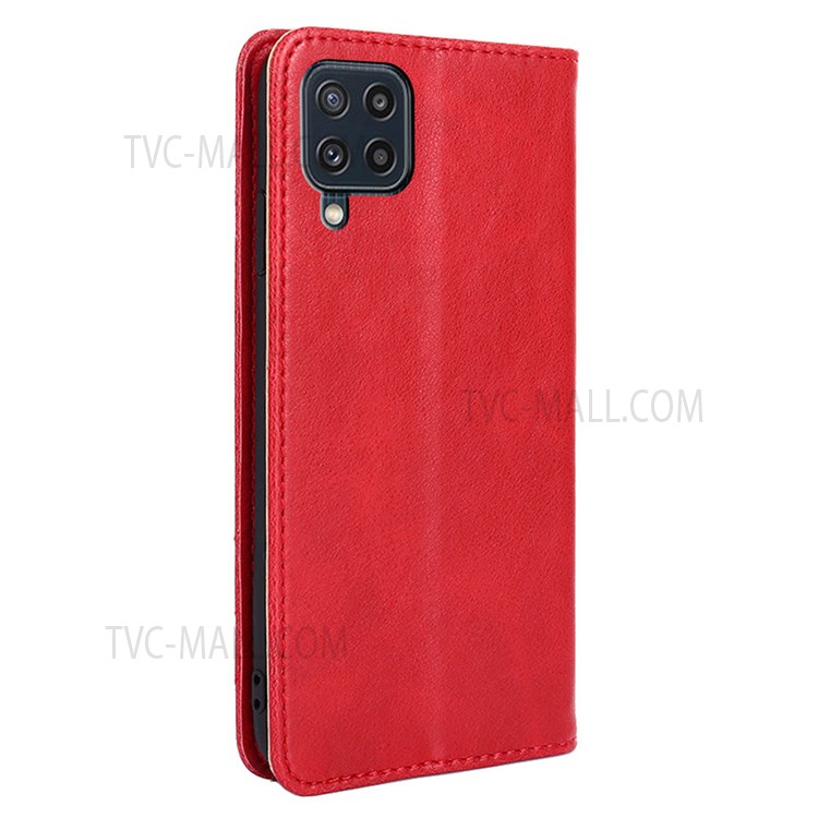 Vintage Textured Triangle Stitching Line Leather Wallet Stand Case Fall Protection Flip Shell for Samsung Galaxy M32 (Global Version) - Red-3