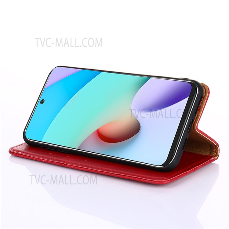 Vintage Textured Triangle Stitching Line Leather Wallet Stand Case Fall Protection Flip Shell for Samsung Galaxy M32 (Global Version) - Red-5