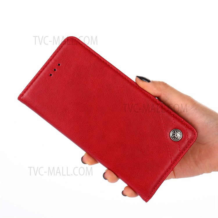 Vintage Textured Triangle Stitching Line Leather Wallet Stand Case Fall Protection Flip Shell for Samsung Galaxy M32 (Global Version) - Red-6