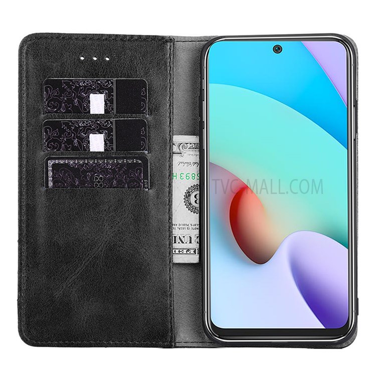 Vintage Textured Triangle Stitching Line Leather Wallet Stand Case Anti-drop Phone Shell for Samsung Galaxy M52 5G - Black-4